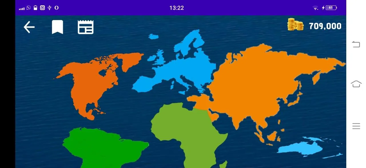 The original game's world map with continents in flat colours.