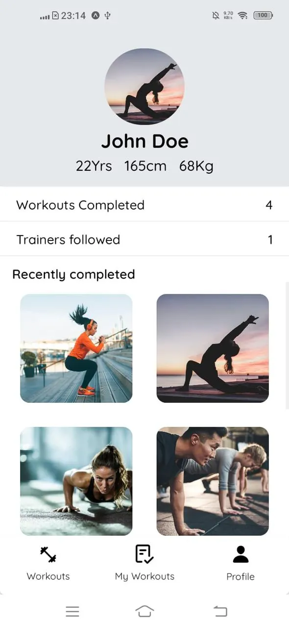 Move's profile screen with completed workouts.