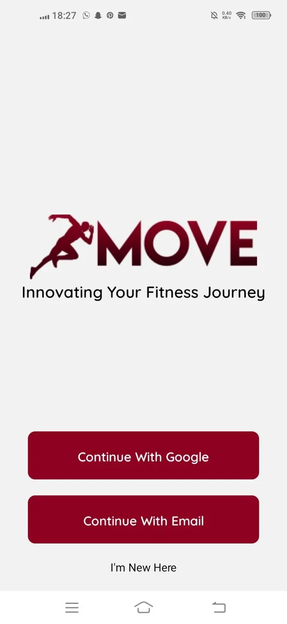Move's sign-in screen with the logo and the line Innovating Your Fitness Journey.